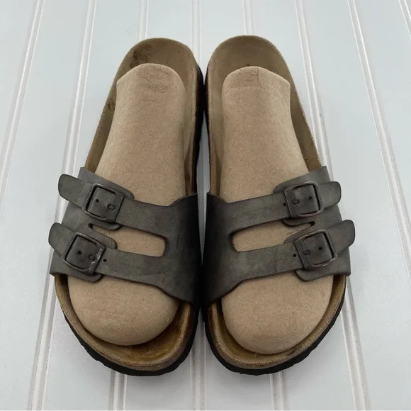 Birkenstock Betula Two Buckle Slip On Metallic Greenish-Gray Sandals Size 6 - Picture 2 of 10